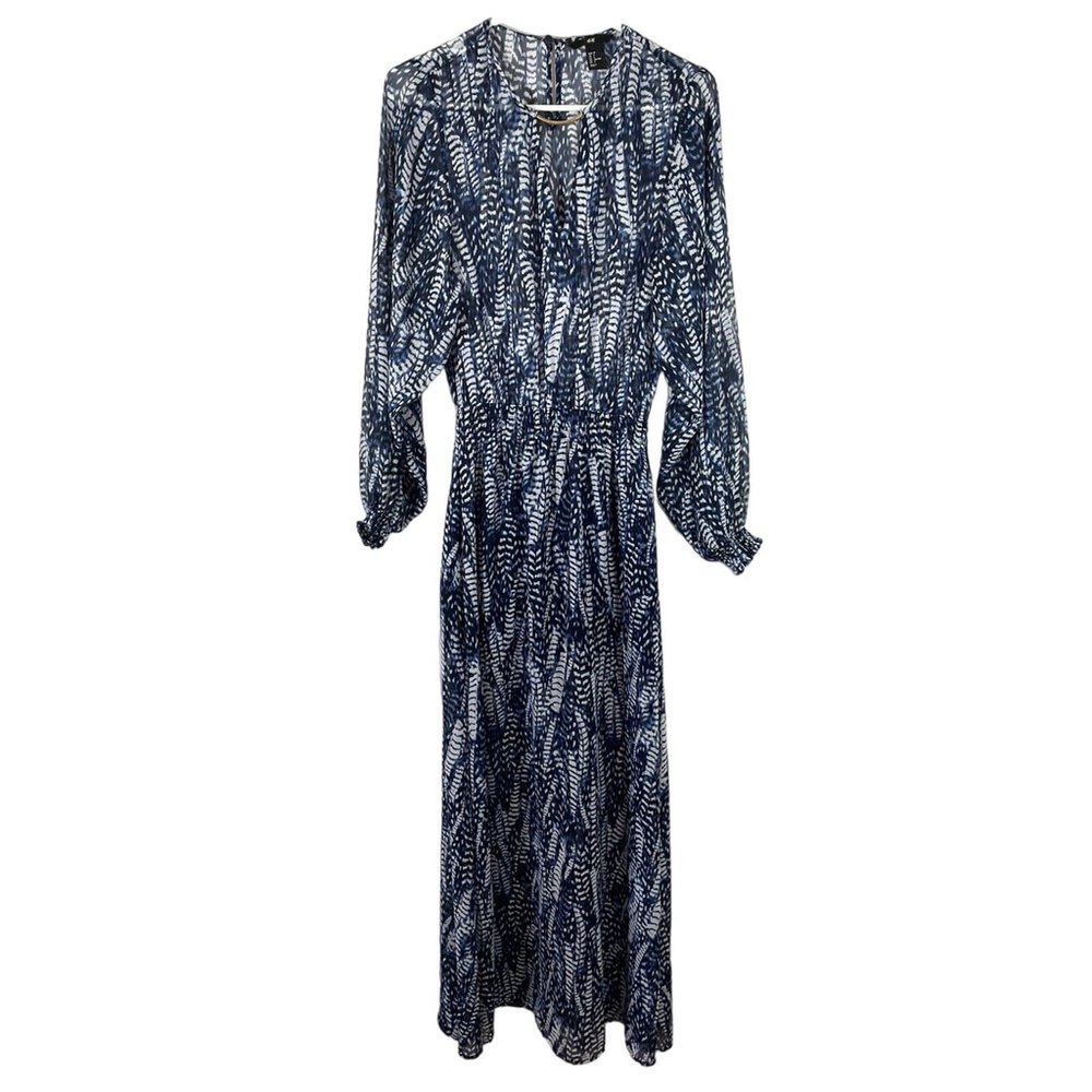 H&M Boho Blue Maxi Dress Long Sleeve Sz 2